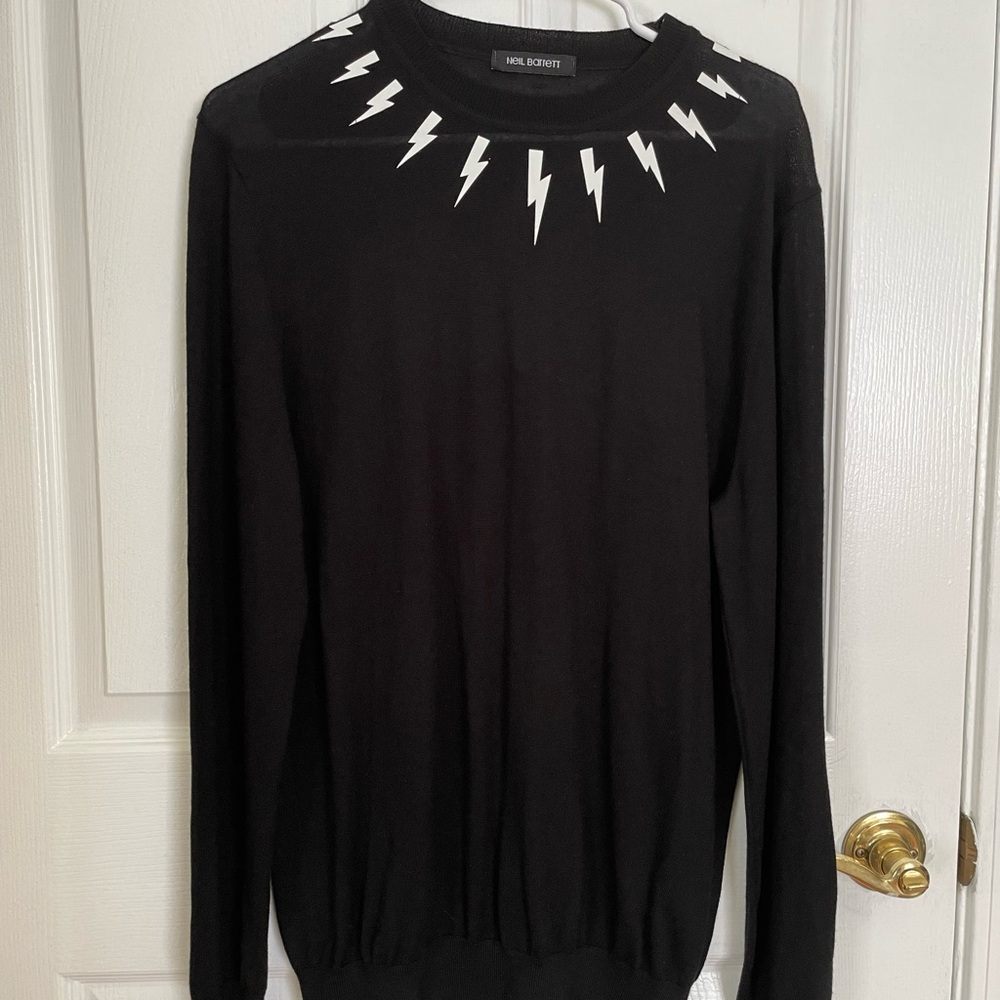 Neil Barrett Black Sweater with White Lightning Design